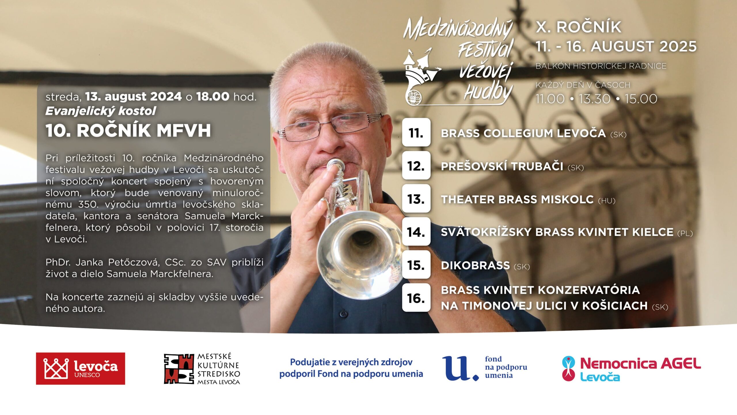 Jubilejný 10. ročník festivalu vežovej hudby v Levoči bude poctou S. Marckfelnerovi