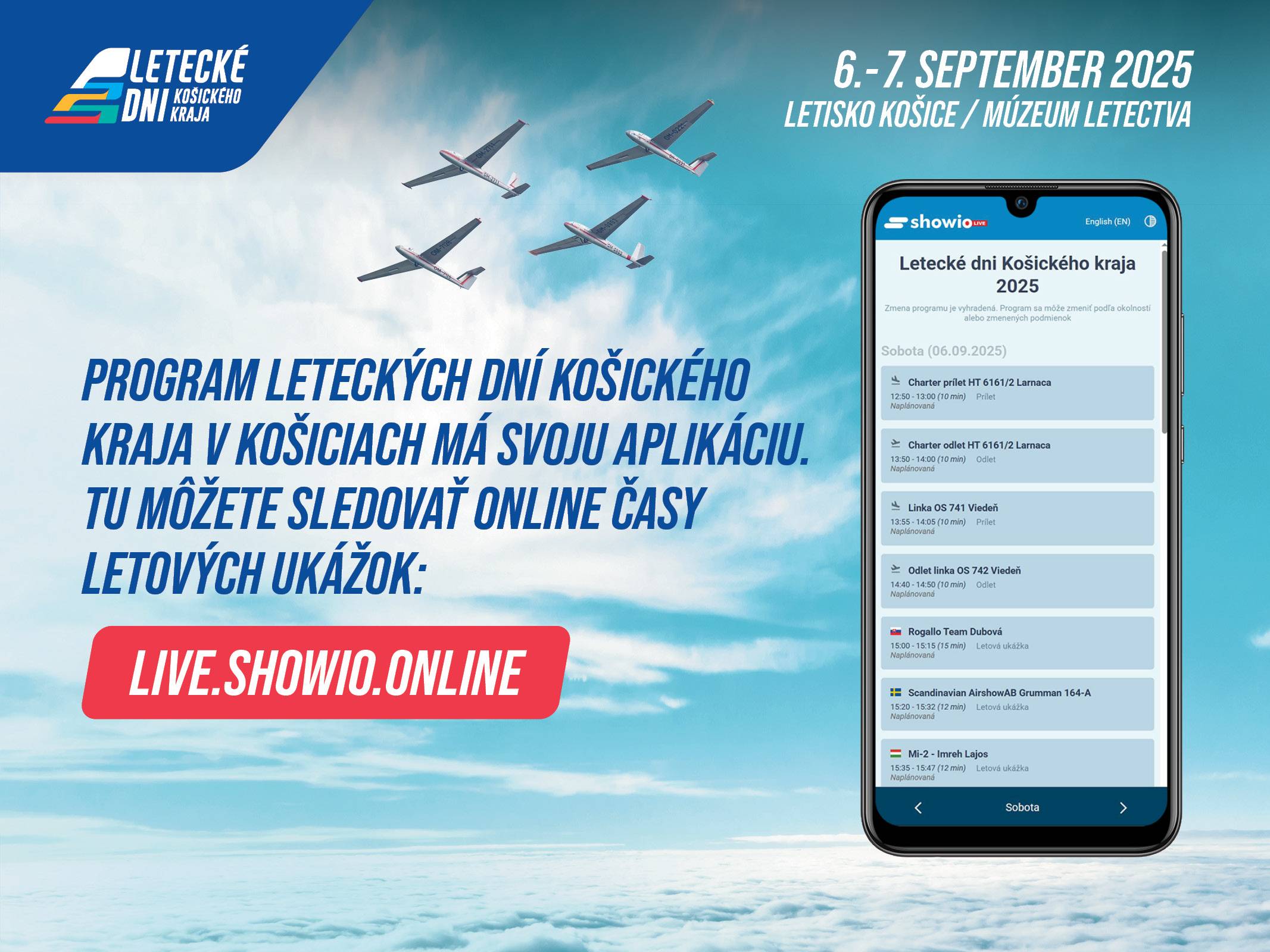 Aplikácia LIVE.SHOWIO.ONLINE prináša program Leteckých dní