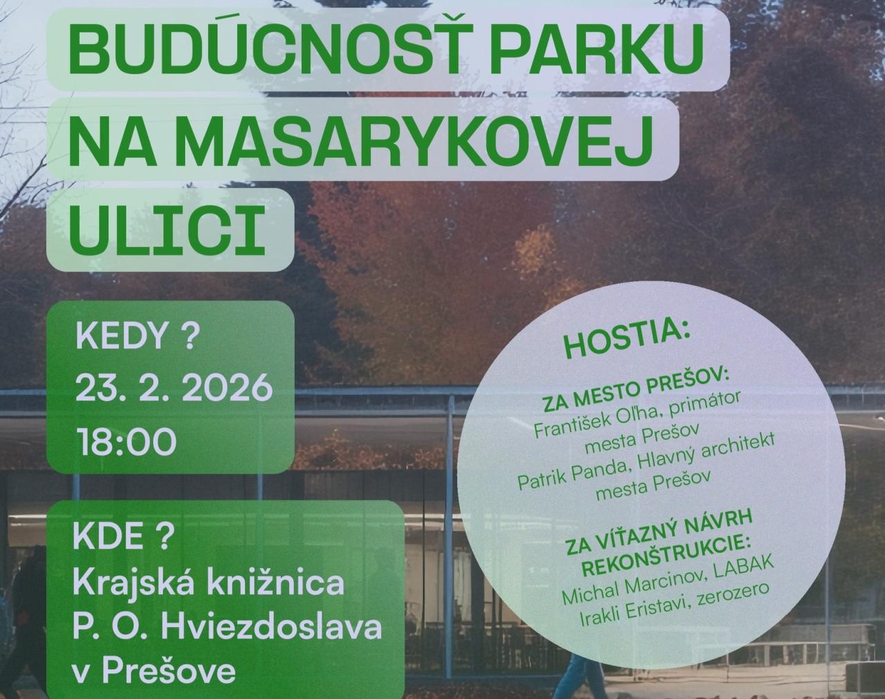 Mesto Prešov pozýva na diskusiu k parku na Masarykovej