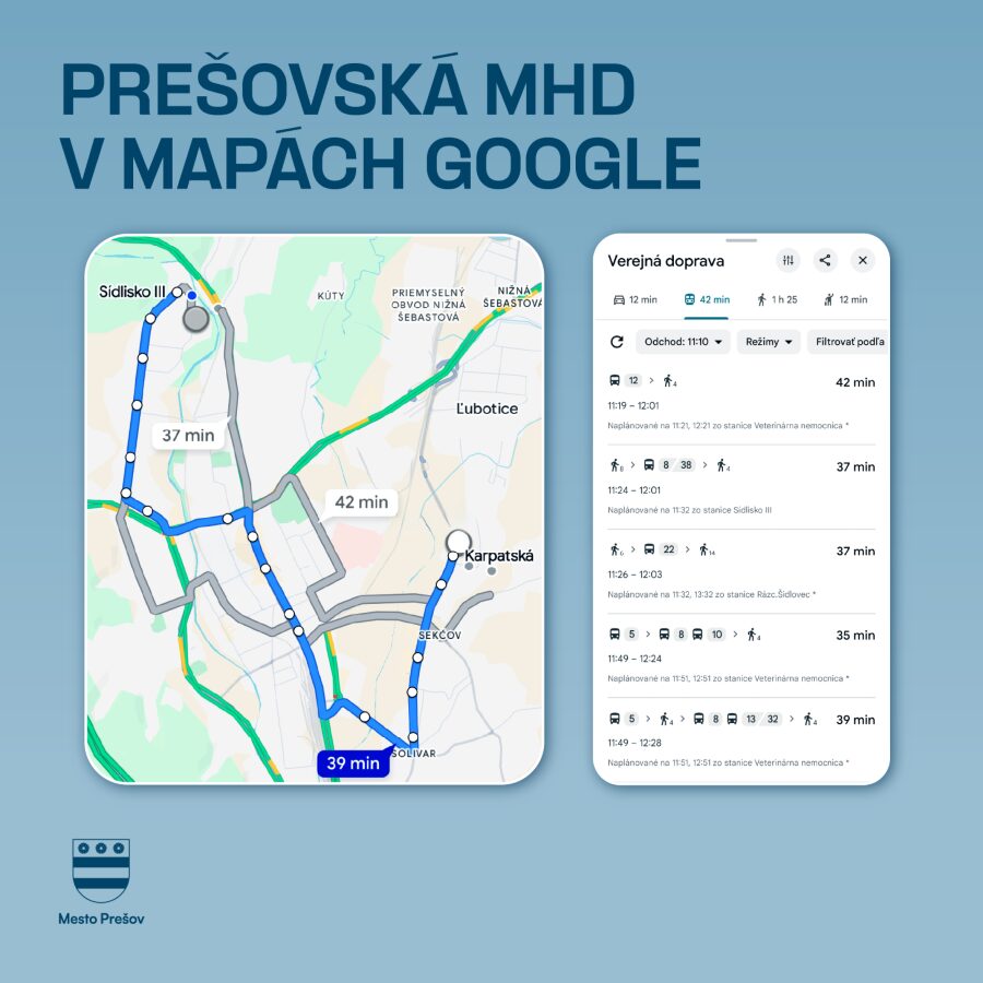 Cestovné poriadky prešovskej MHD sú už aj v mapách Google
