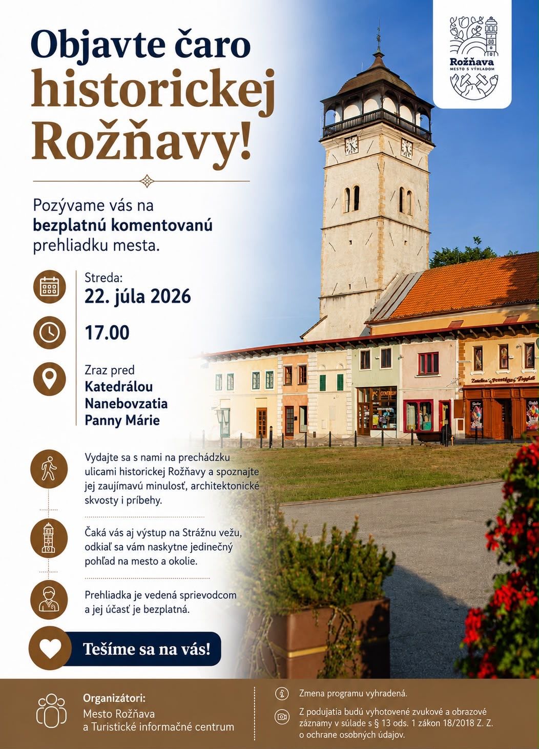 Objavte čaro historickej Rožňavy. Mesto pozýva na bezplatnú komentovanú prehliadku aj s výstupom na Strážnu vežu